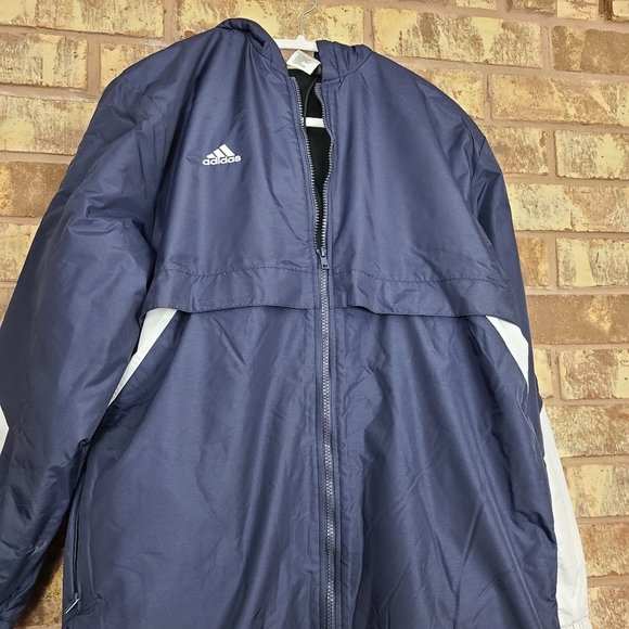 One Left! Adidas Long Parka Navy Blue White New With Tags - Picture 5 of 5